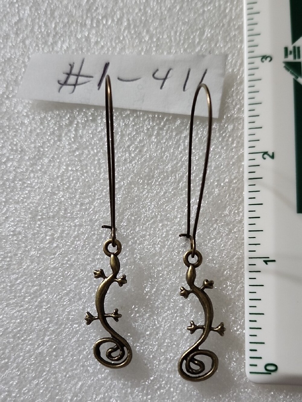 Hand Crafted Antique Bronze Tone Lizard Drop Earrings - Picture 3 of 5